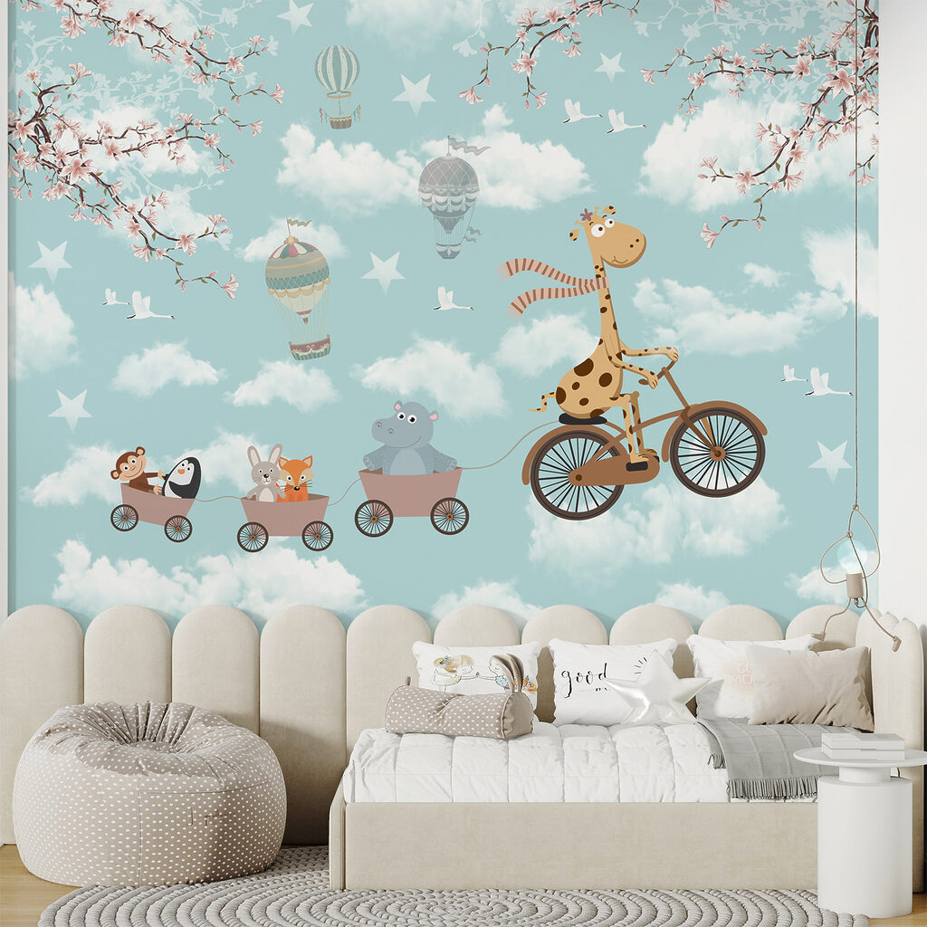 Giraffe cycling above clouds — interior 2