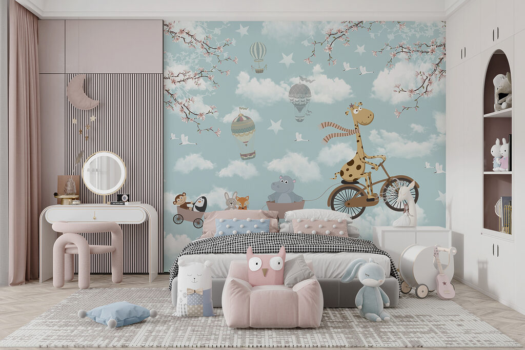 Giraffe cycling above clouds — interior 3