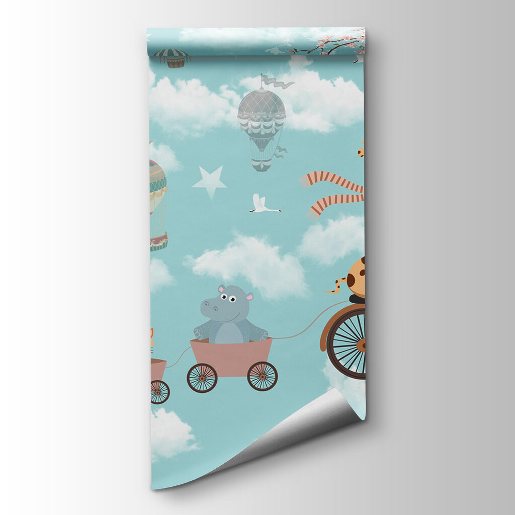 Giraffe cycling above clouds — product view