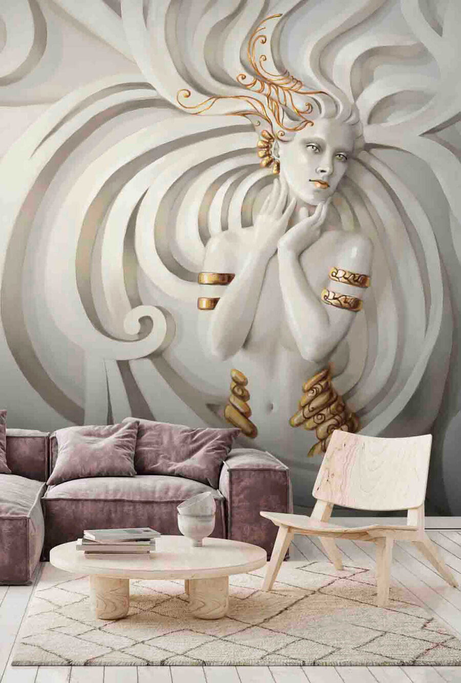 Woman among white curls — interior 1