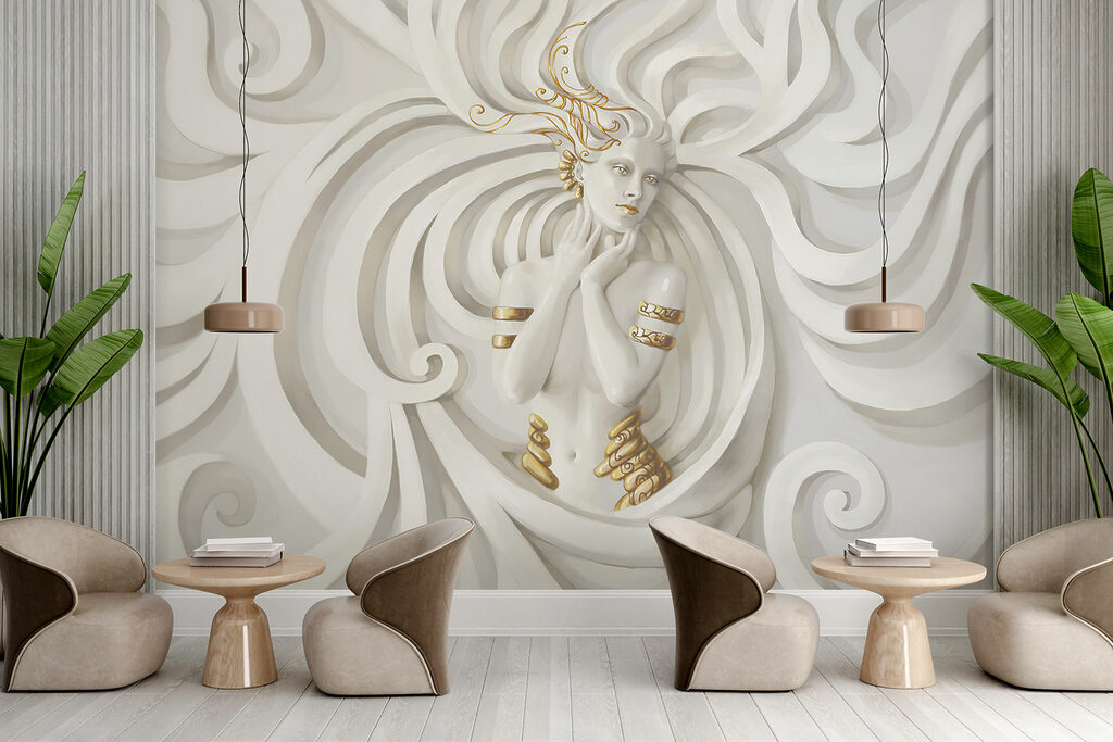 Woman among white curls — interior 3