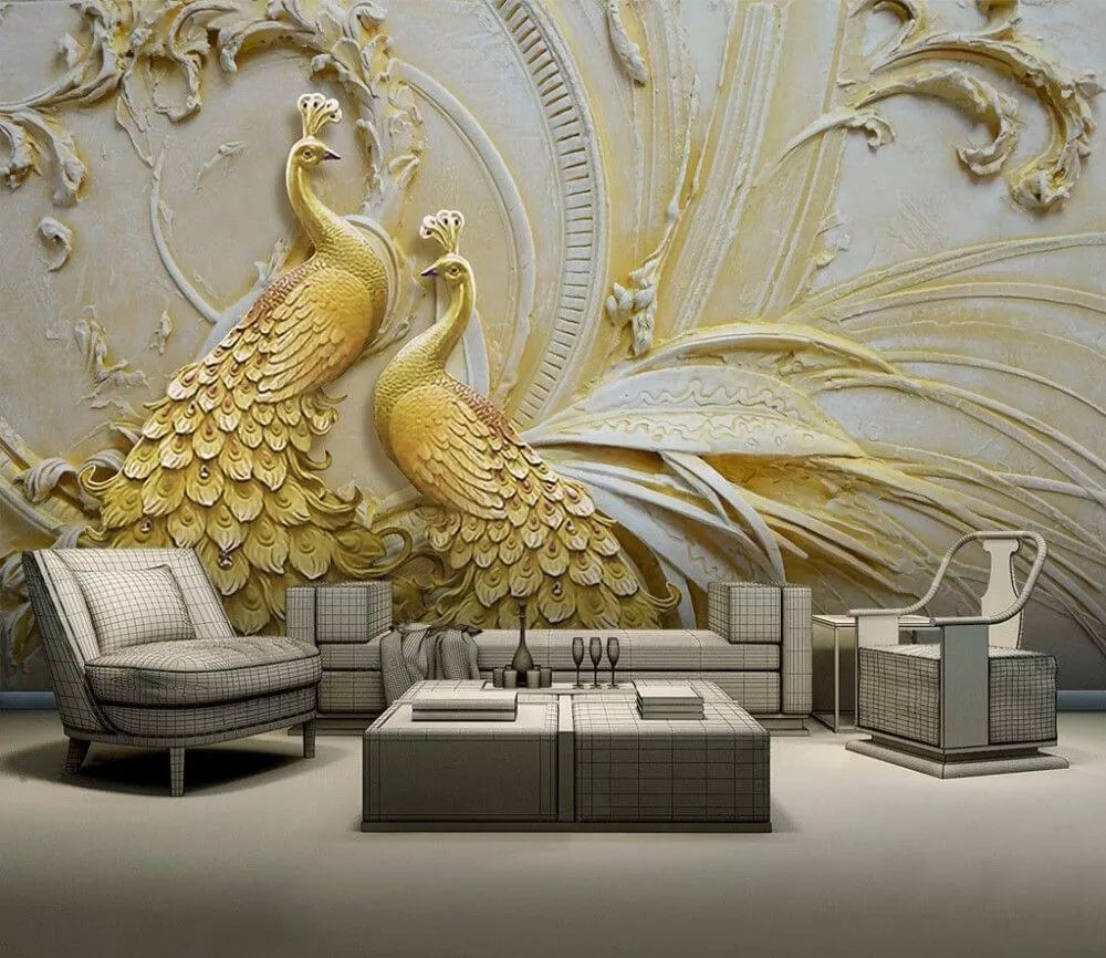 Golden peacocks in relief — interior 1