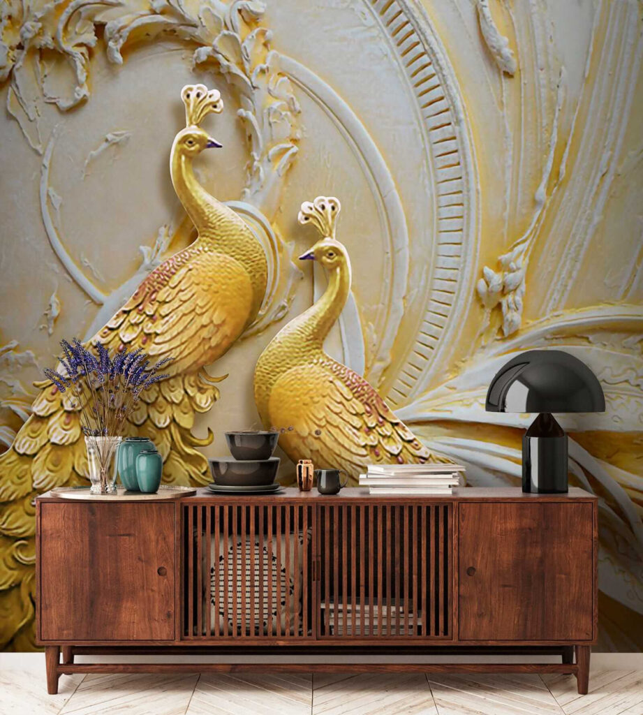 Golden peacocks in relief — interior 8