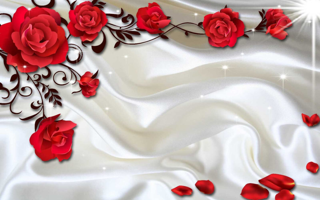 Red roses, white folds — full design