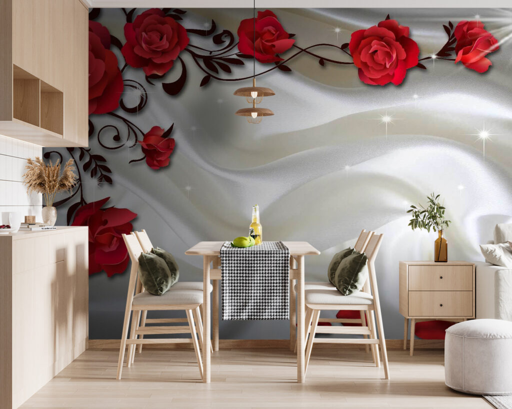 Red roses, white folds — interior 5
