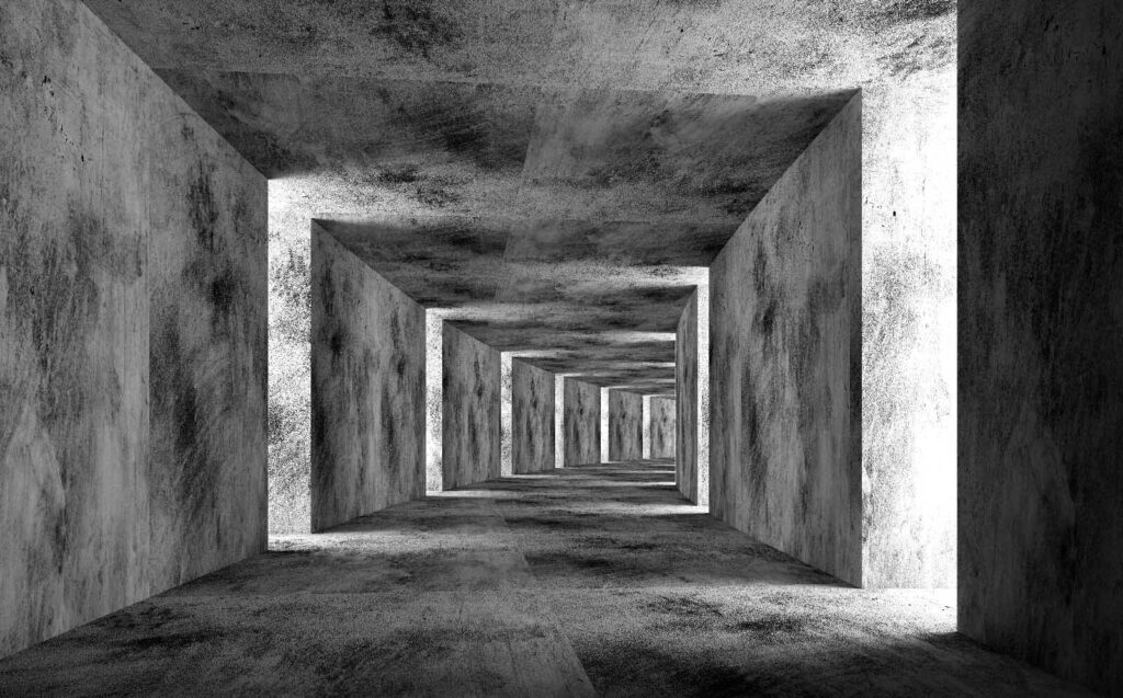 Square corridor in grey — full design