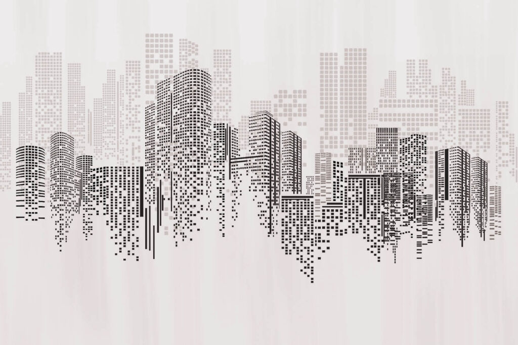 City as fading dots — full design