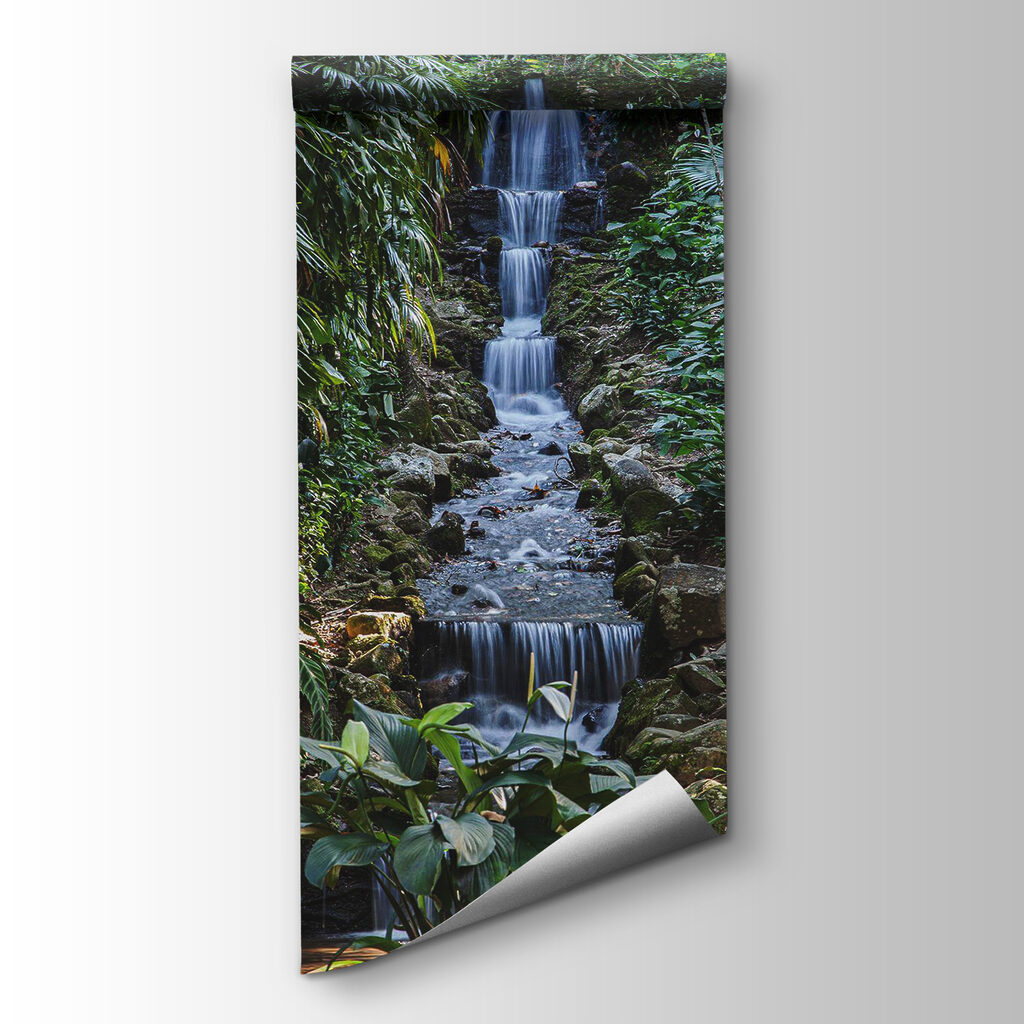 Narrow waterfall through jungle — product view