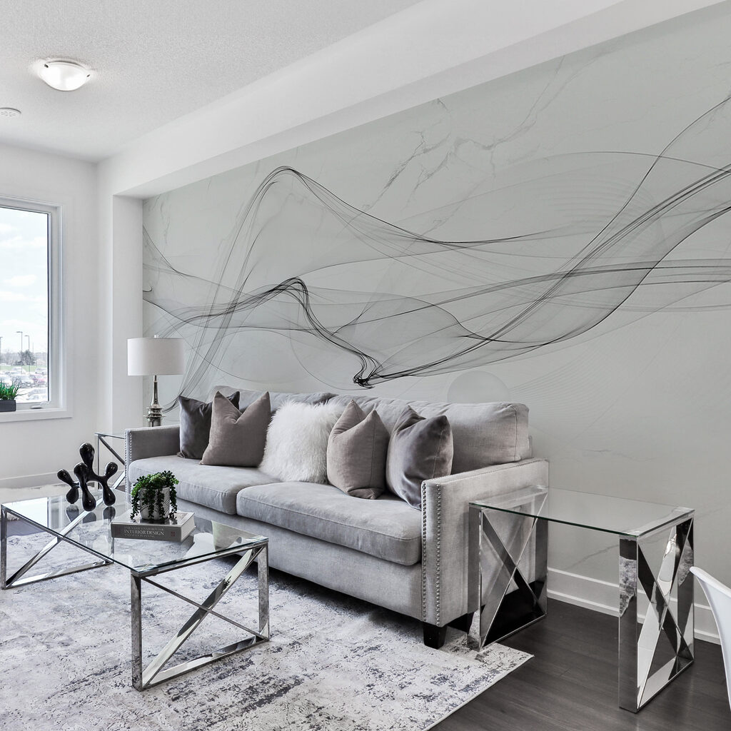 Grey ribbons above spheres — interior 3