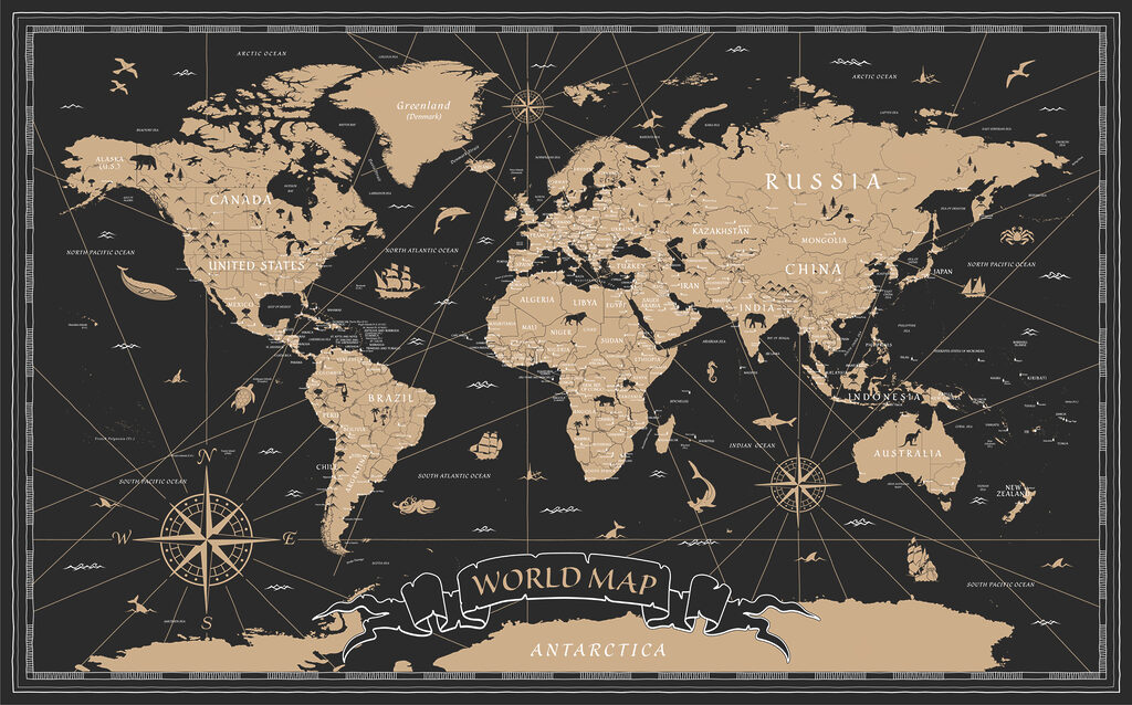 Sand-coloured world map — full design
