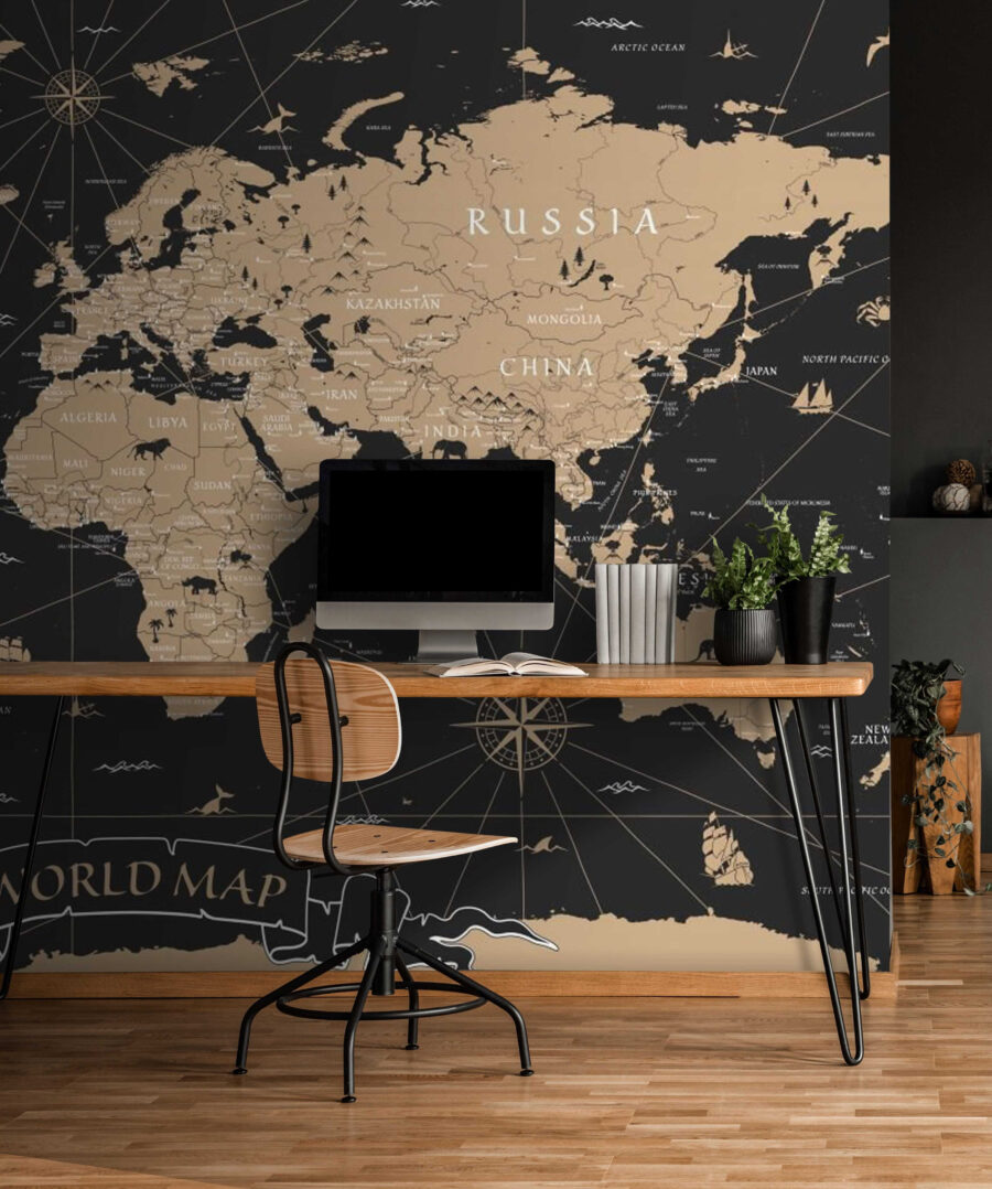 Sand-coloured world map — interior 1