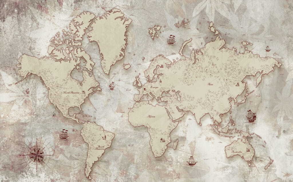 Weathered world map — full design