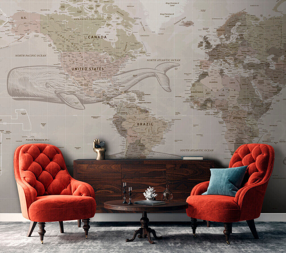 Whale Explorer's Map in an interior