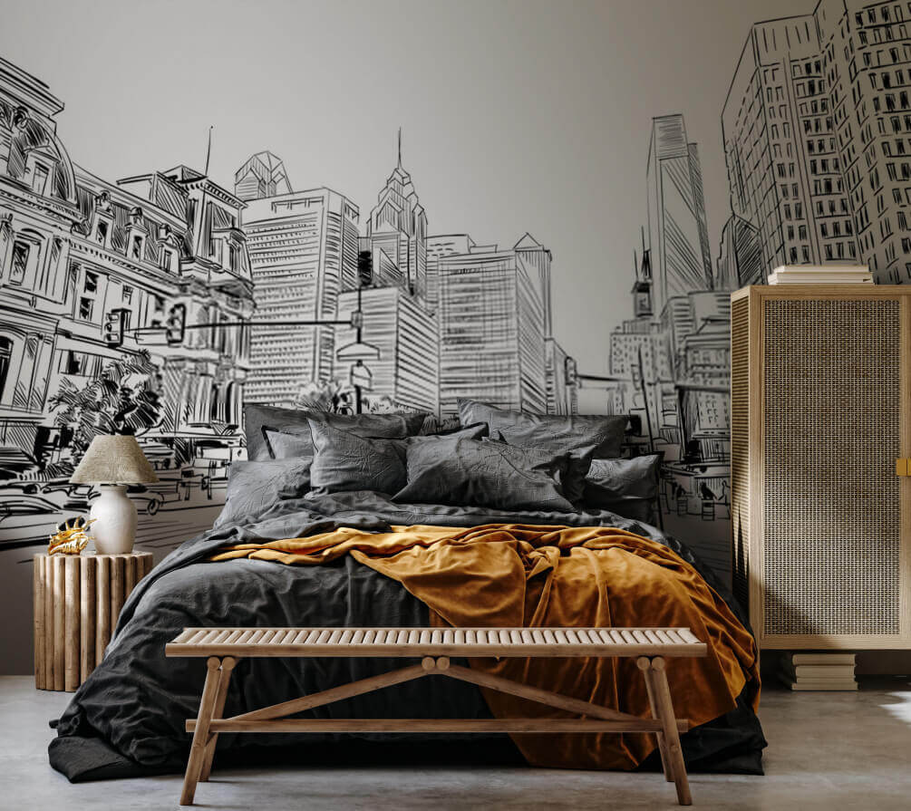 Line-drawn city street — interior 1