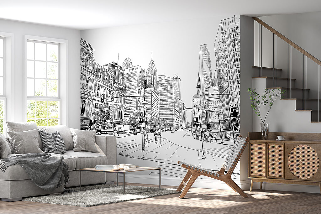 Line-drawn city street — interior 2