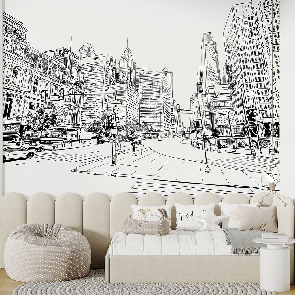 Line-drawn city street — interior 3