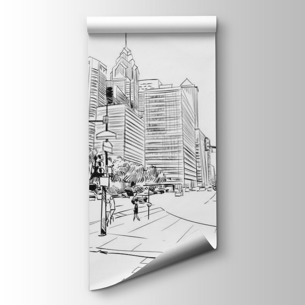 Line-drawn city street — product view
