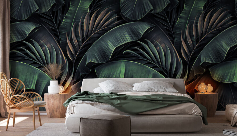 Tropical leaves on black — interior 1