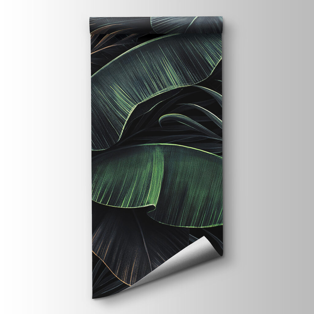 Tropical leaves on black — product view