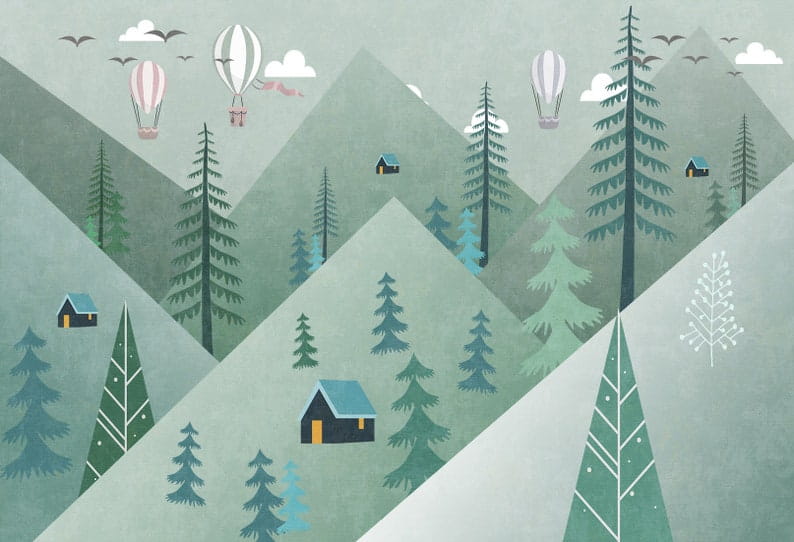 Misty hills and balloons — full design