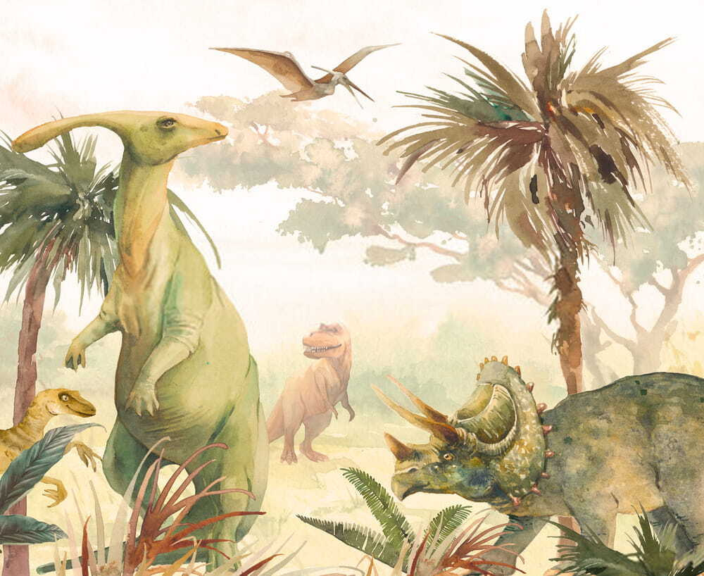 Dinosaurs in watercolour — full design