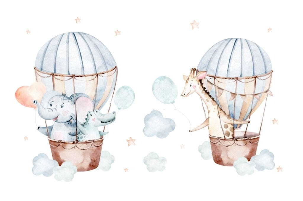 Animals in striped balloons — full design