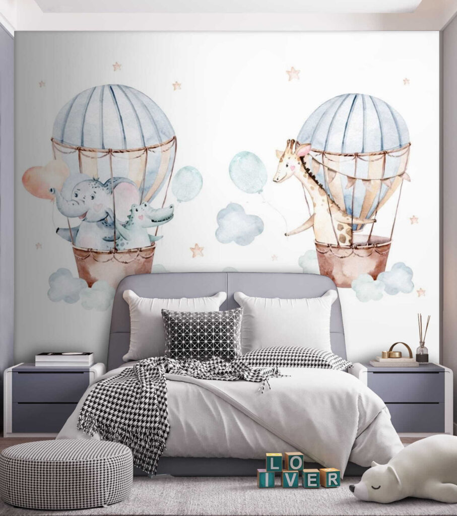 Animals in striped balloons — interior 1