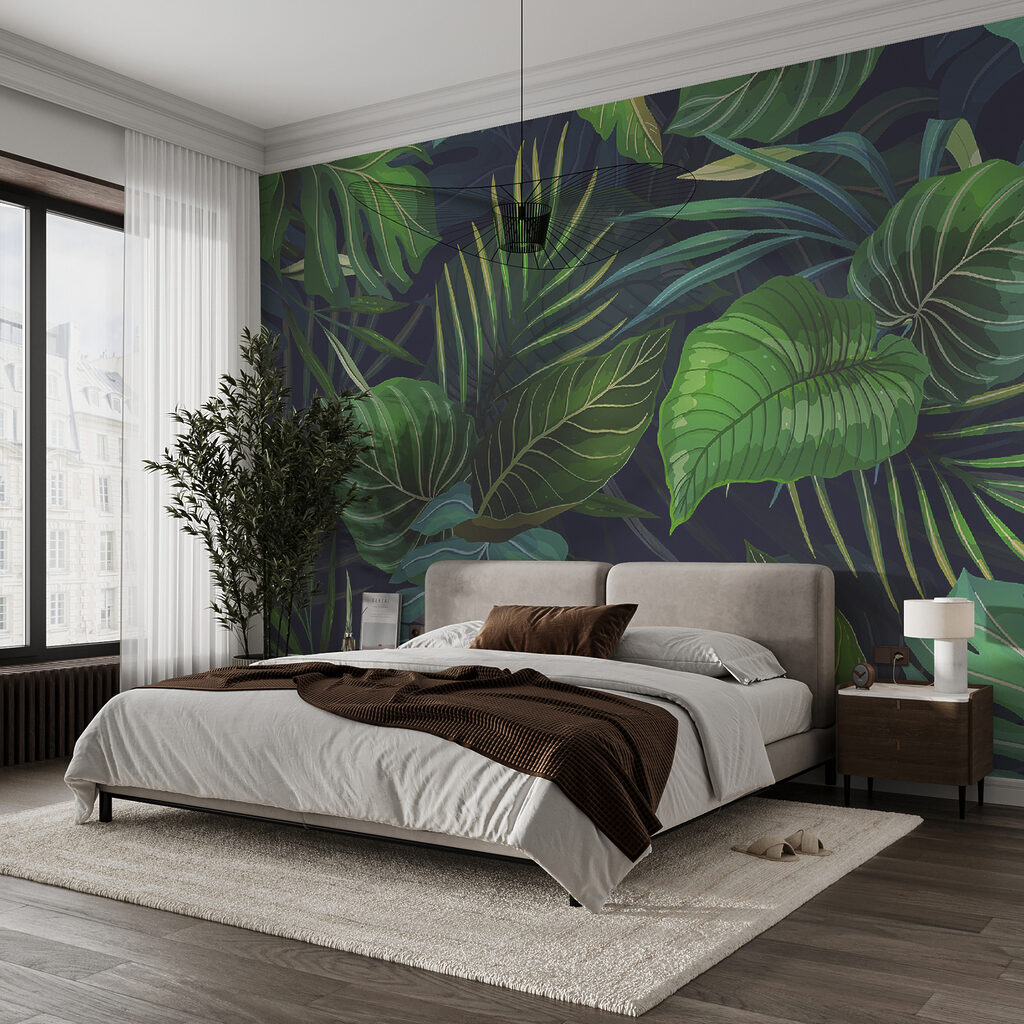 Tropical leaves, deep blue — interior 4