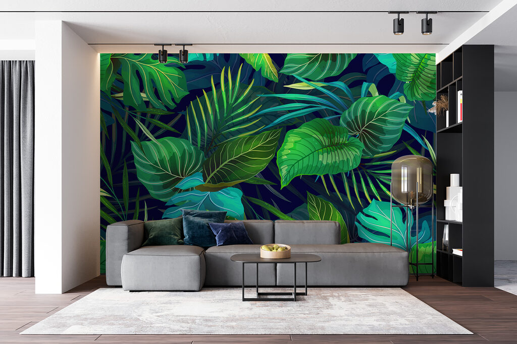 Tropical leaves, deep blue — interior 3