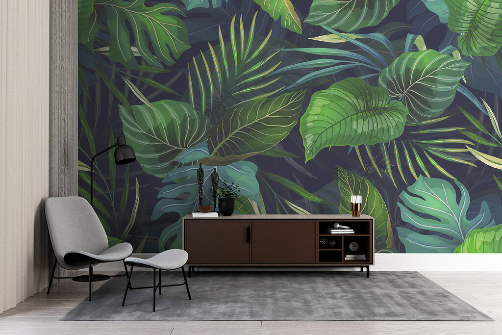 Tropical leaves, deep blue — interior 5
