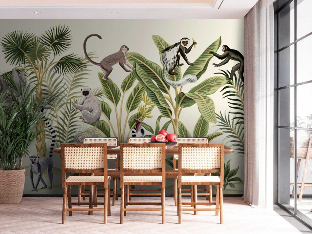 Monkeys among drawn palms — interior 3