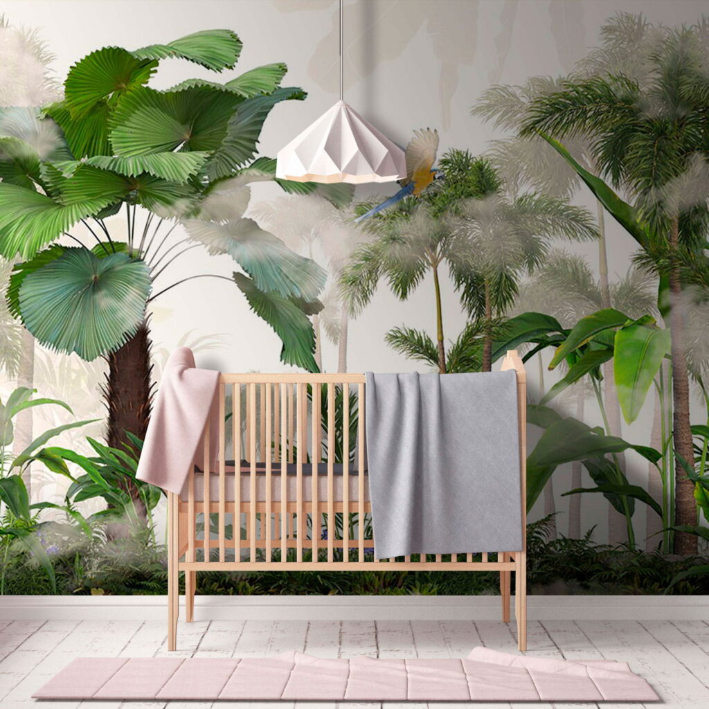 Green palms and birds — interior 1