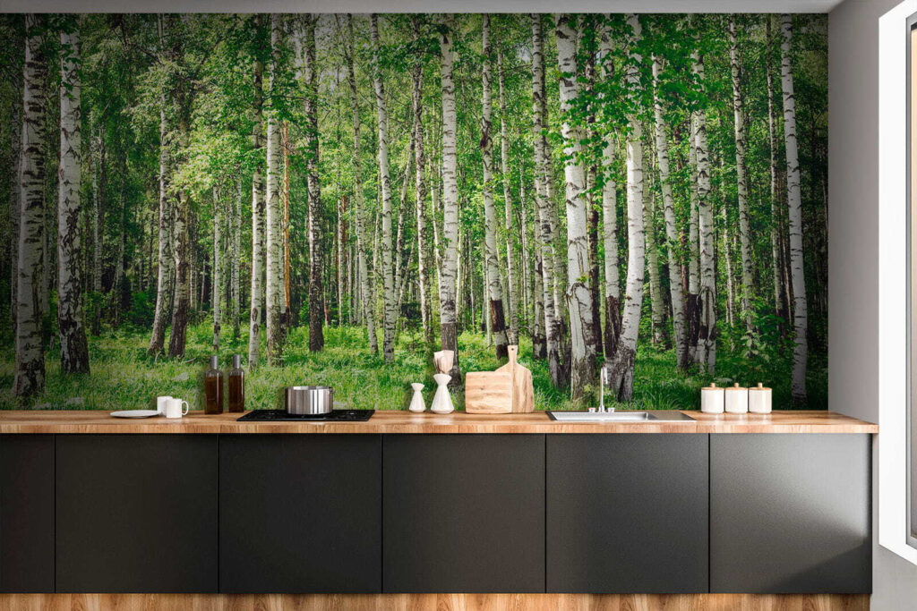 Birch trunks over grass — interior 7