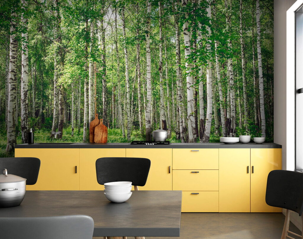 Birch trunks over grass — interior 9