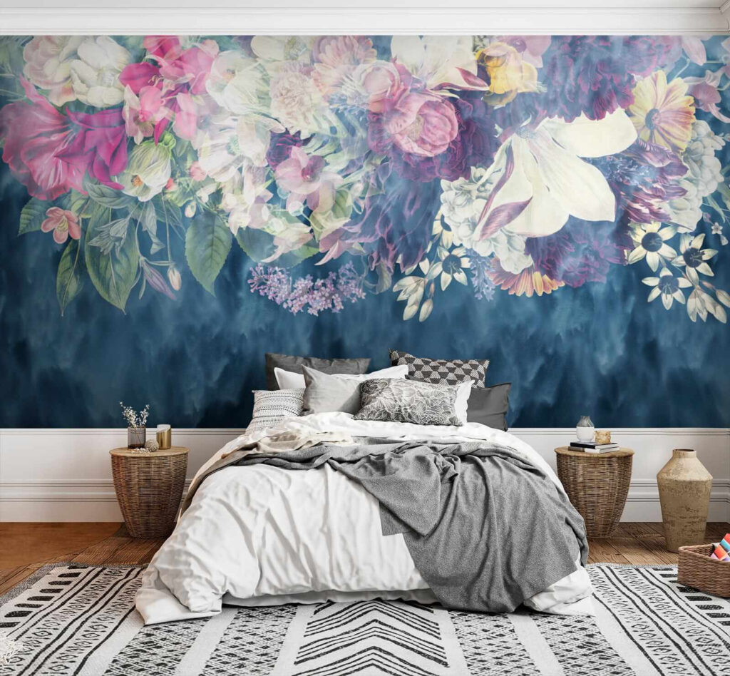 Flowers over blue strokes — interior 2