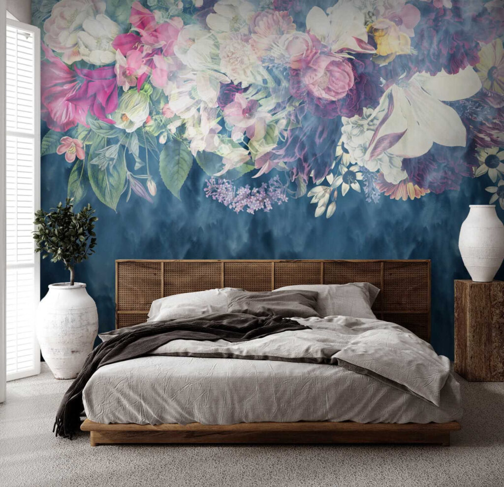 Flowers over blue strokes — interior 3