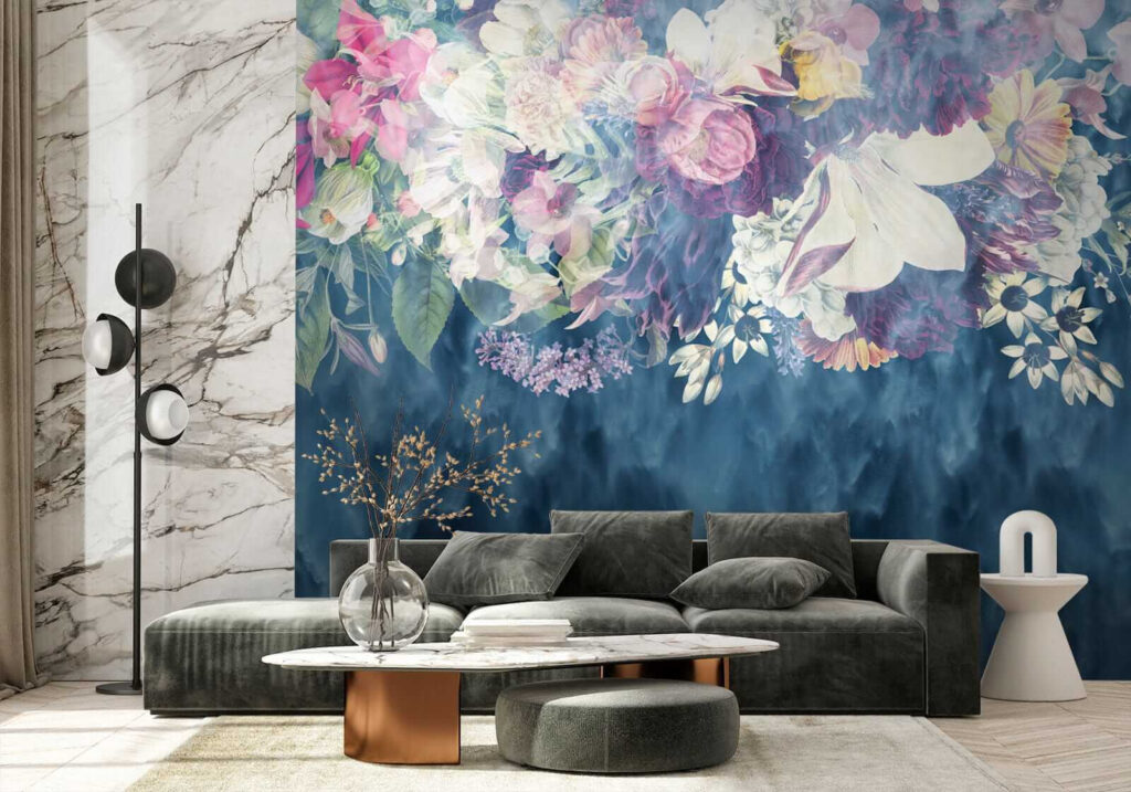 Flowers over blue strokes — interior 5
