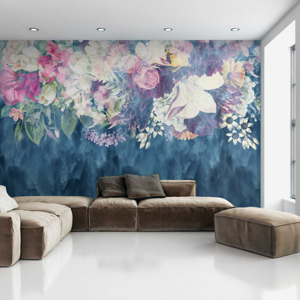 Flowers over blue strokes — interior 6