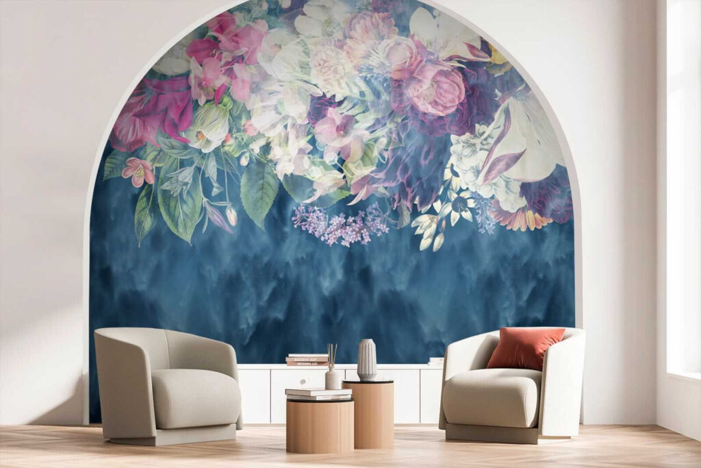 Flowers over blue strokes — interior 7