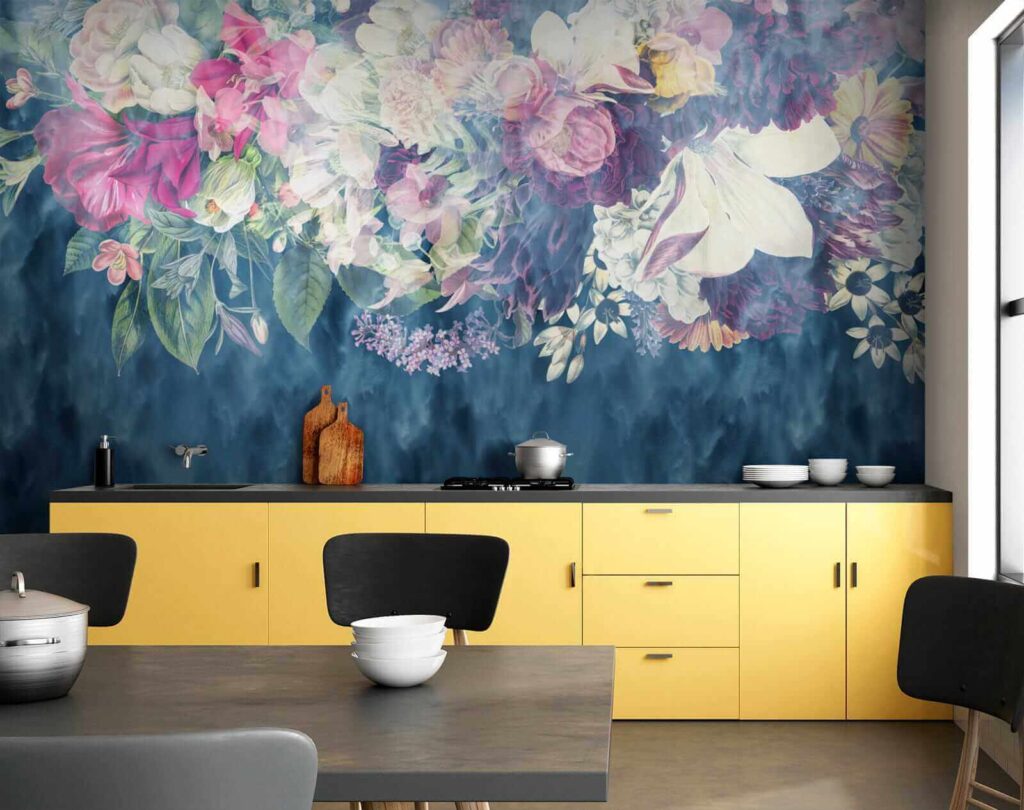 Flowers over blue strokes — interior 8