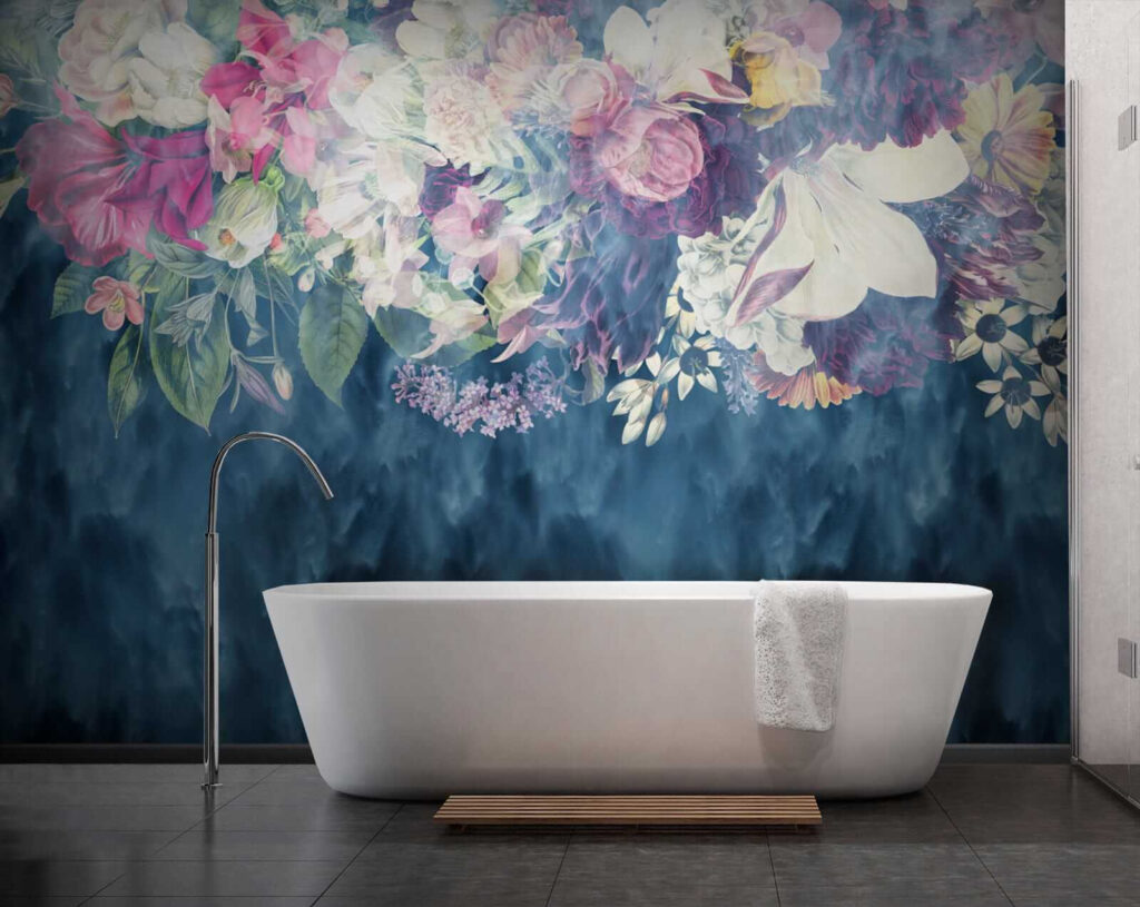 Flowers over blue strokes — interior 9