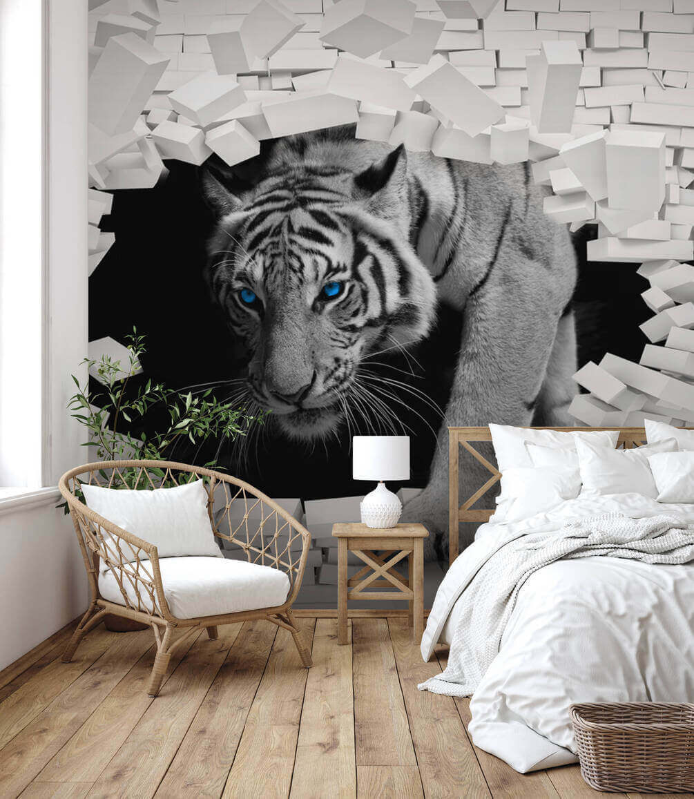 White tiger through brick — interior 2
