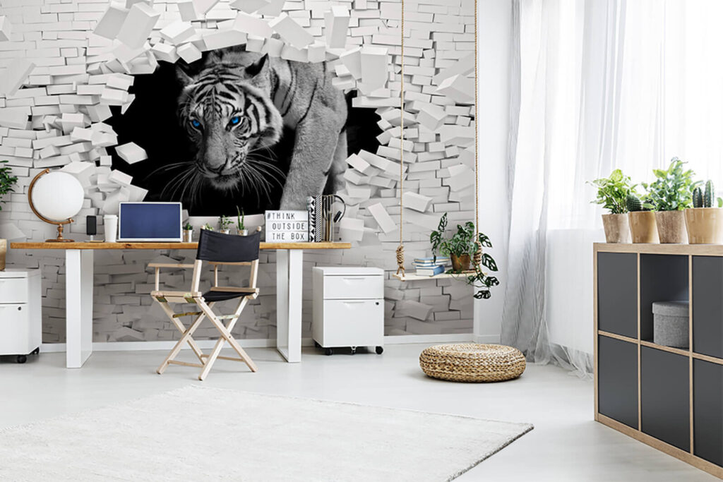 White tiger through brick — interior 1