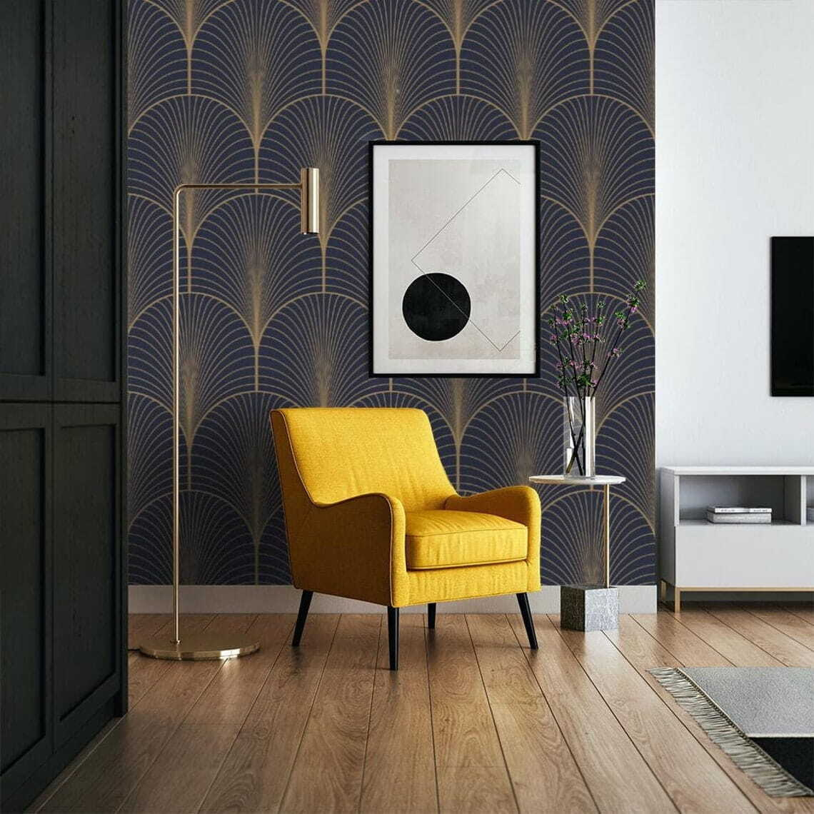 Golden fans in rows — interior 1