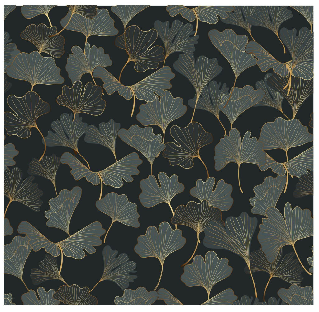 Ginkgo leaves, golden lines — full design