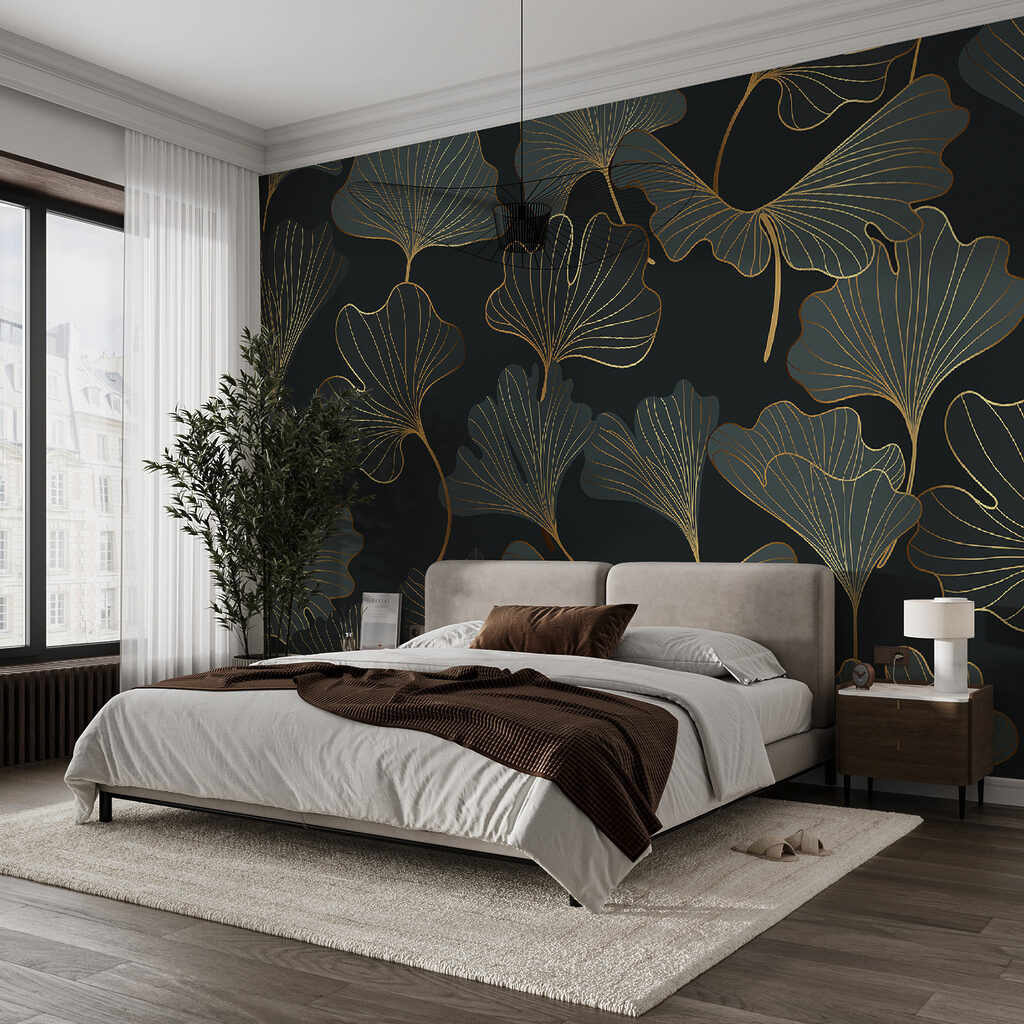 Ginkgo leaves, golden lines — interior 3