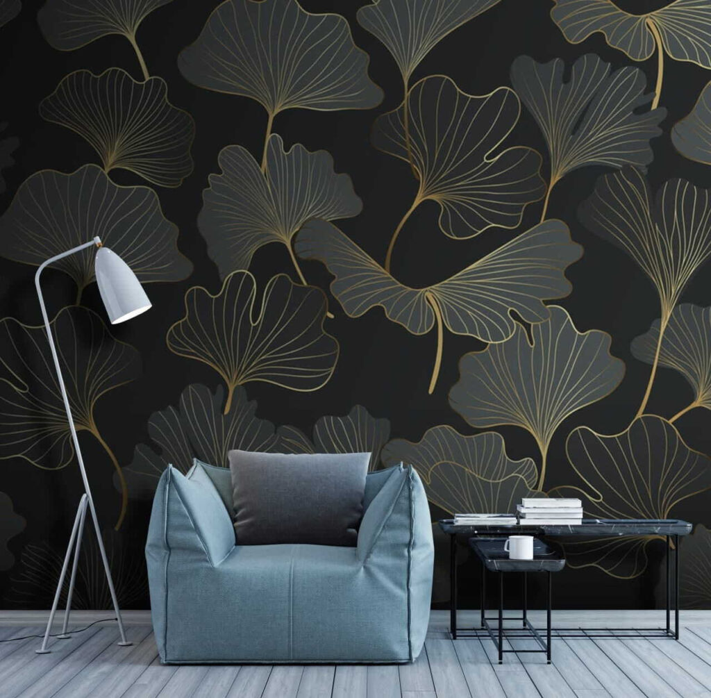 Ginkgo leaves, golden lines — interior 2