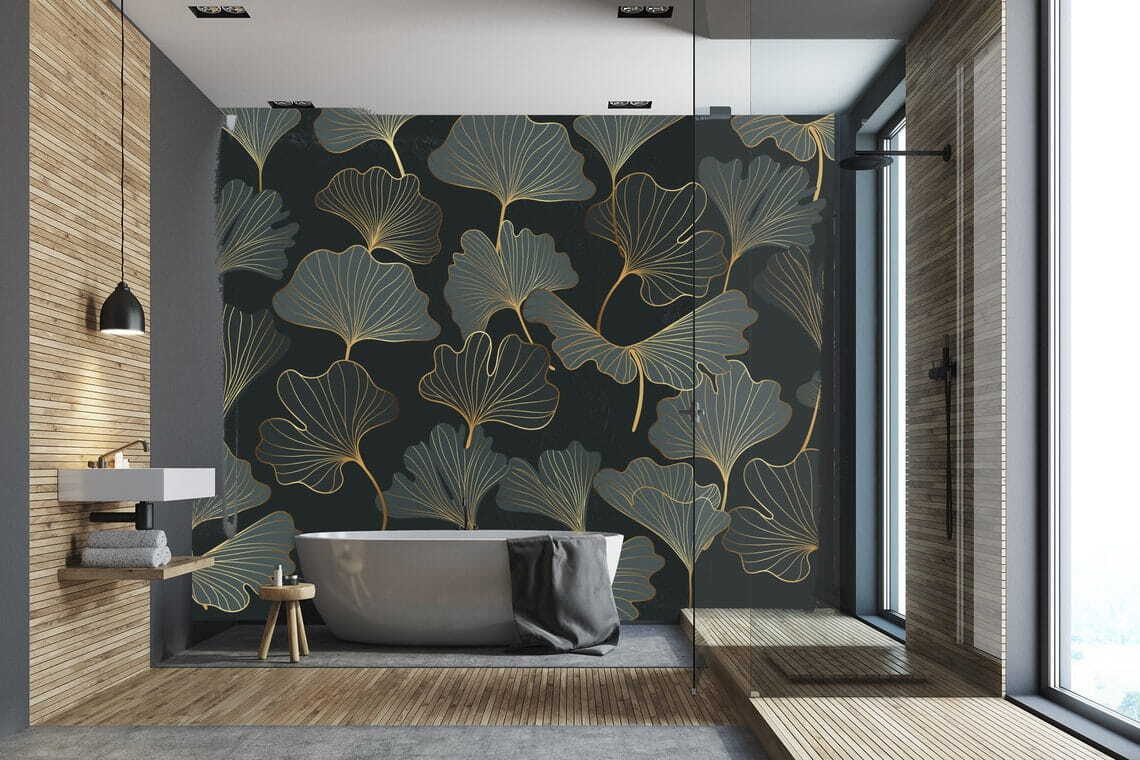 Ginkgo leaves, golden lines — interior 1