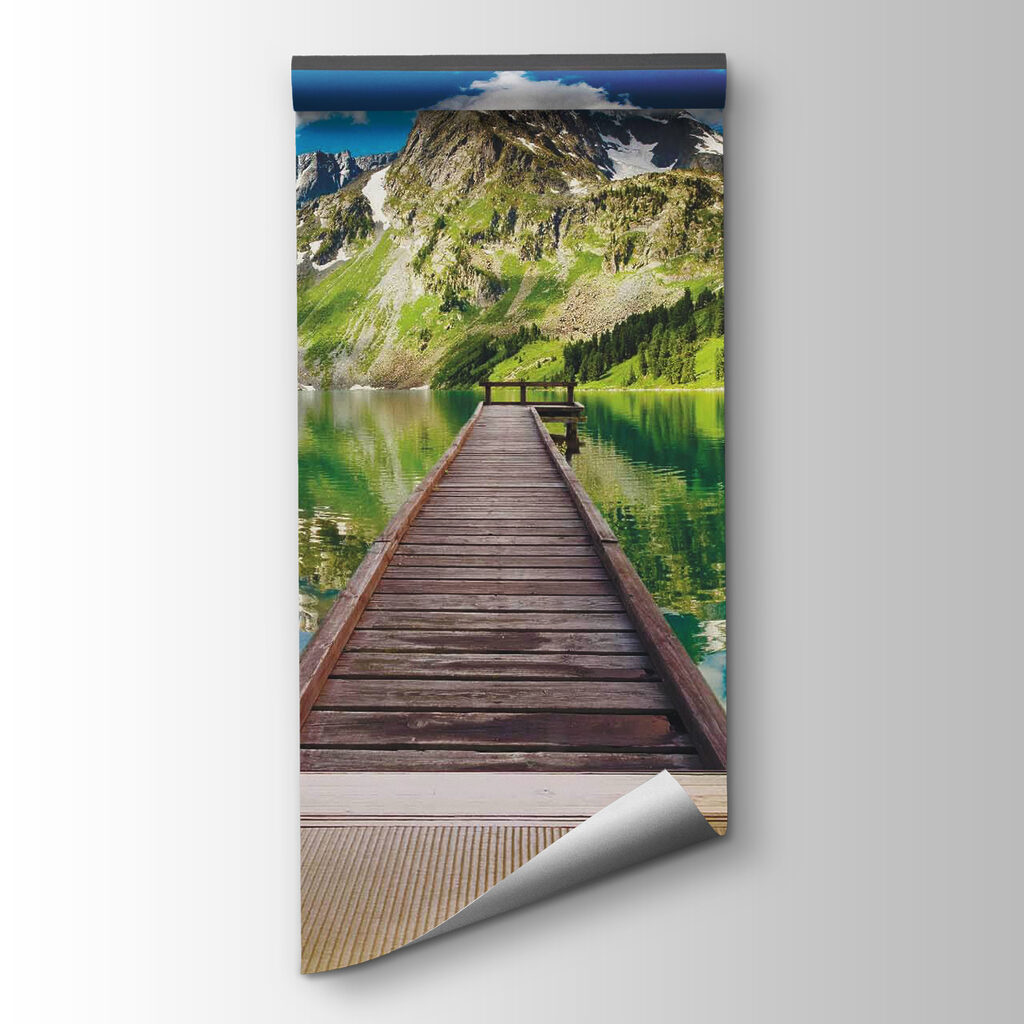 Mountain lake through windows — product view
