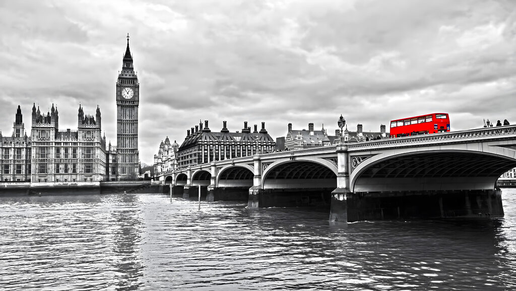 Red bus at Westminster — full design